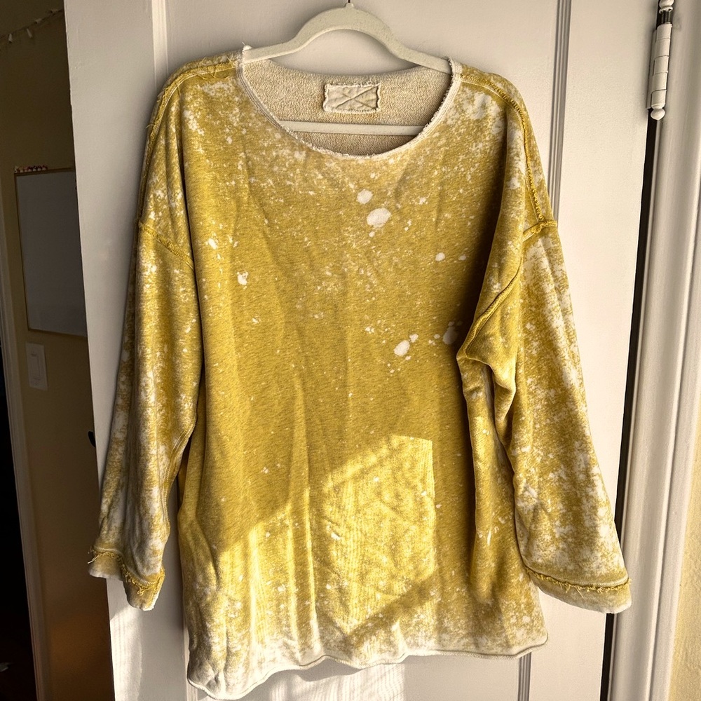Free People Pullover. Yellow with bleach splatter in Medium
